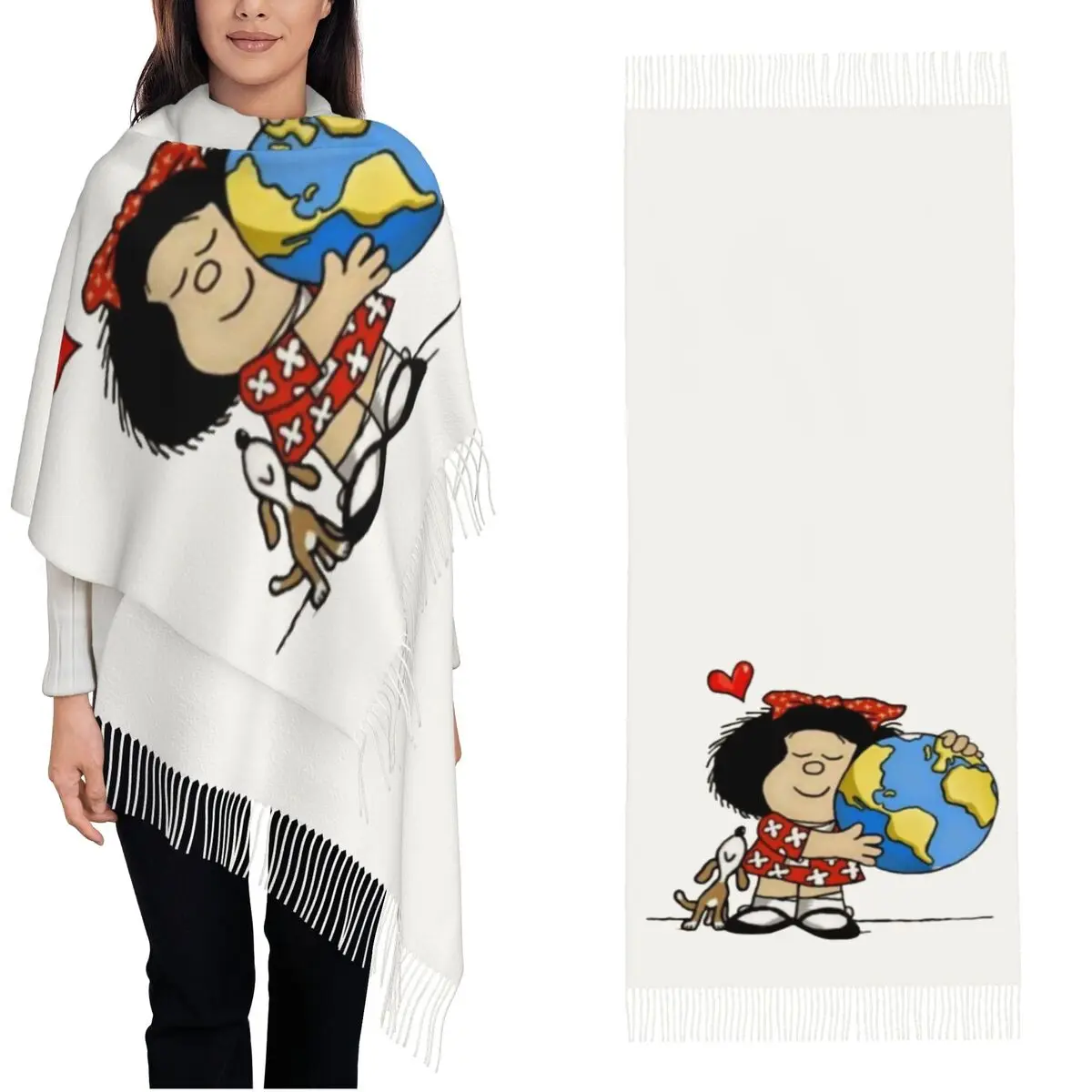

Mafaldas The World And Her Puppy Shawl Wraps for Womens Winter Large Soft Scarf Neckerchief Tassel Scarves