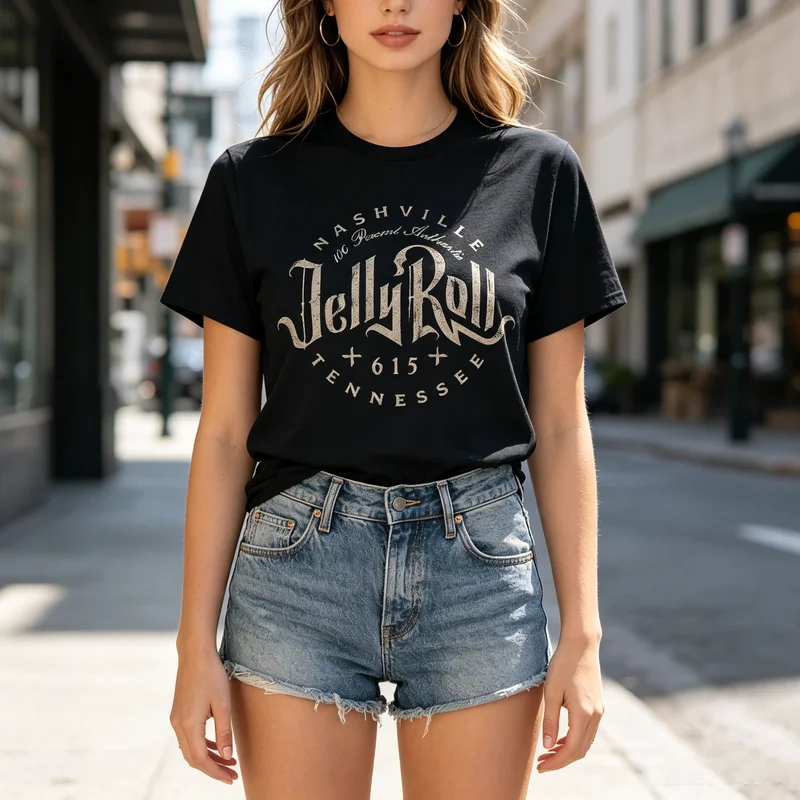 Music City Lover T Shirt Jelly Roll Nashville Vintage Graphic Print Soft 100%Cotton Crew Neck Top   Oversized  Y2k Tee