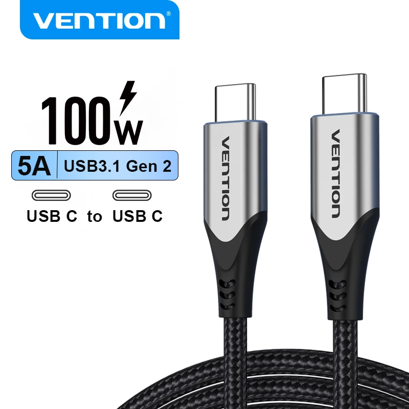 

Зарядный кабель Vention, 100 Вт, USB-кабель типа C, шнур USB3.1 Gen 2, для iPhone 17 16, провод USB C для быстрой зарядки для Macbook Xiaomi Samsung