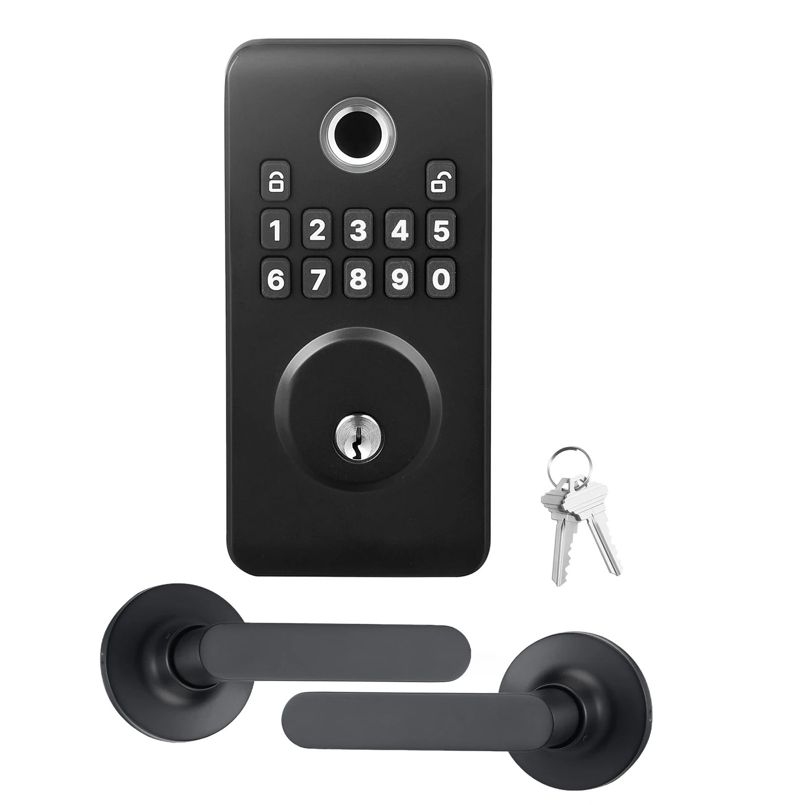 

SucceBuy Fingerprint Door Lock Set Electronic Biometric Deadbolt Keyless Entry Door with Handle Easy-Grip Matte Black/Silver