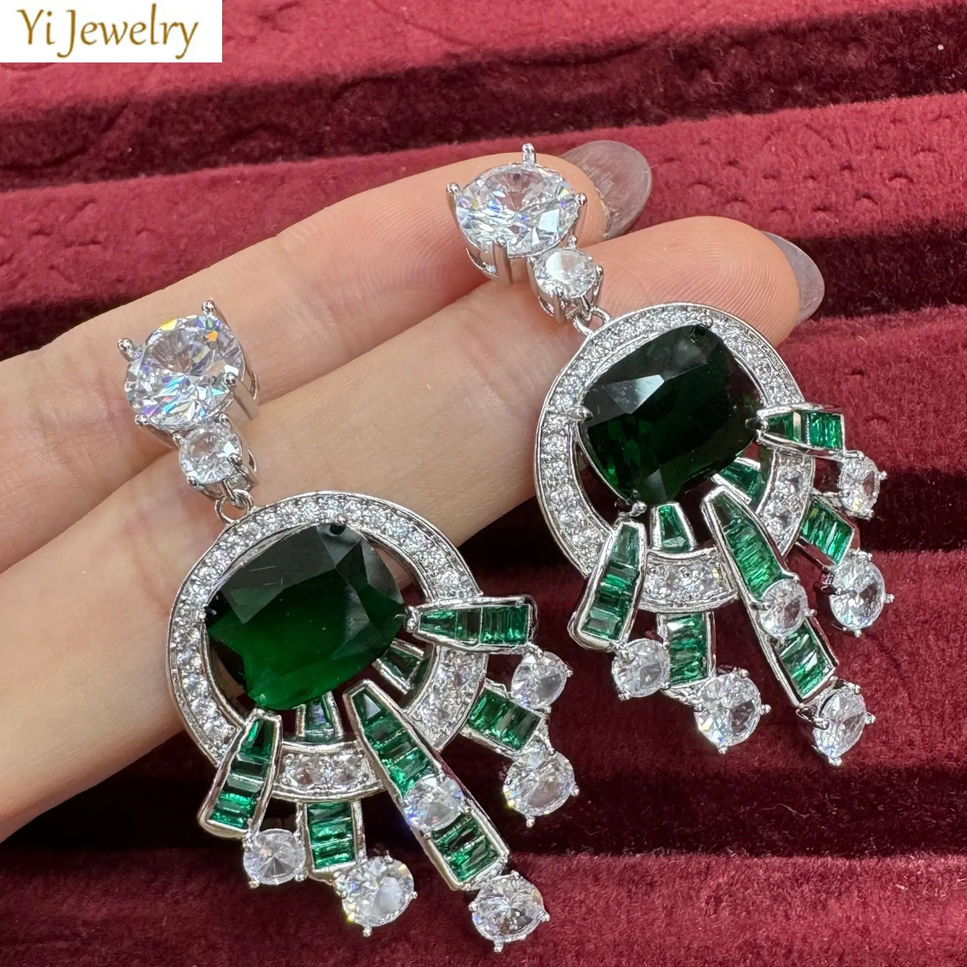 green fushia blue zirconia classy earrings for women luxury jewelry dinner party gown dangling earrings anniversary gift