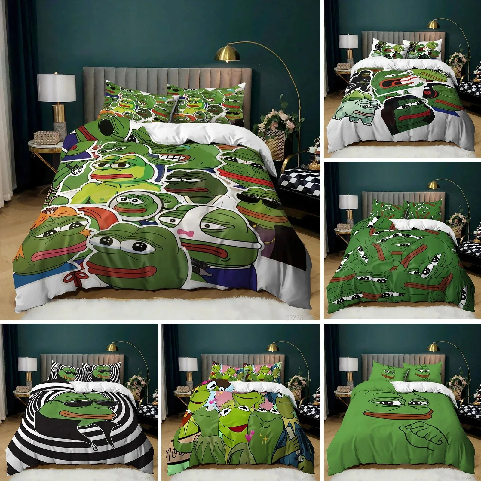 

Frog Duvet Cover Set King Size Funny Frog Tropical Amphibian Bedding Set for Kid 3D Tropical Nature Animal Polyester Quilt Cover