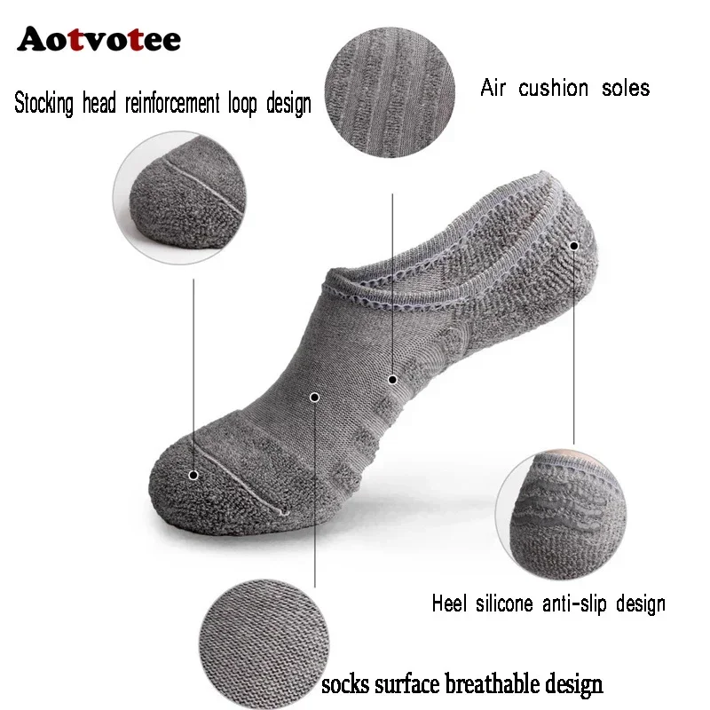 5/10Pairs Mens Socks Towel Bottom Boat Socks Cotton Sport Sweat Breathes Silicone Anti-Slip Invisible Socks Running Casual Sock