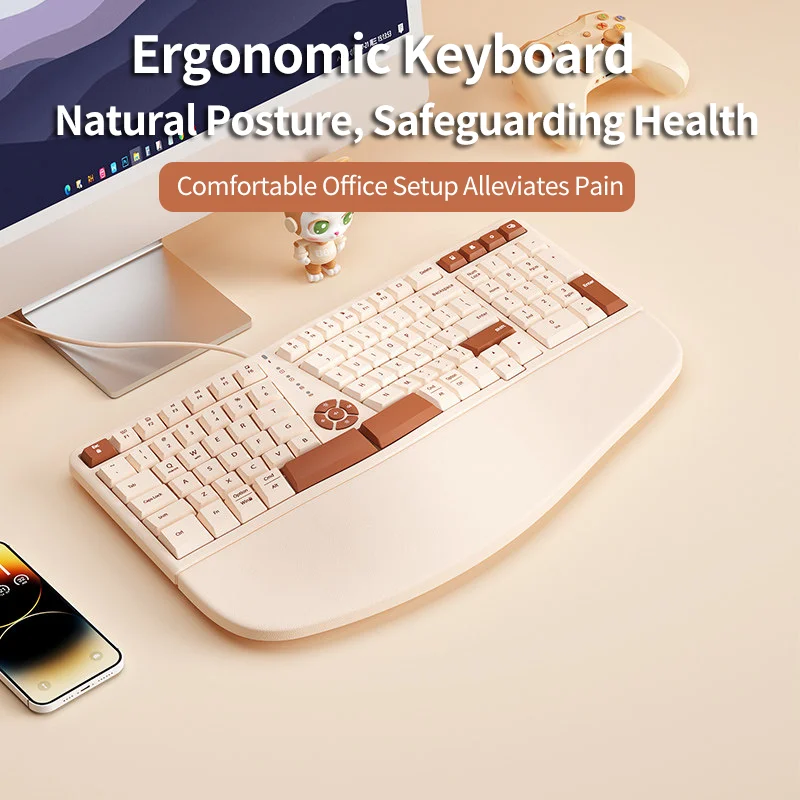 

Wired Ergonomics Design Keyboard Mute Keys Membrane Keypad Preventing Tendonitis Office Use Soft Hand Rest