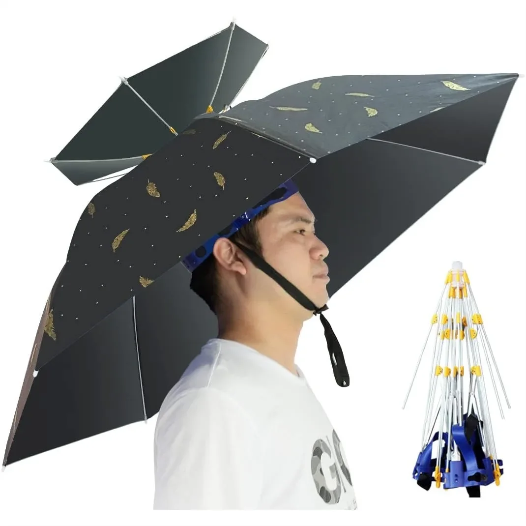 Umbrella Hat Folding Adjustable Sun Rain Cap, 37.4