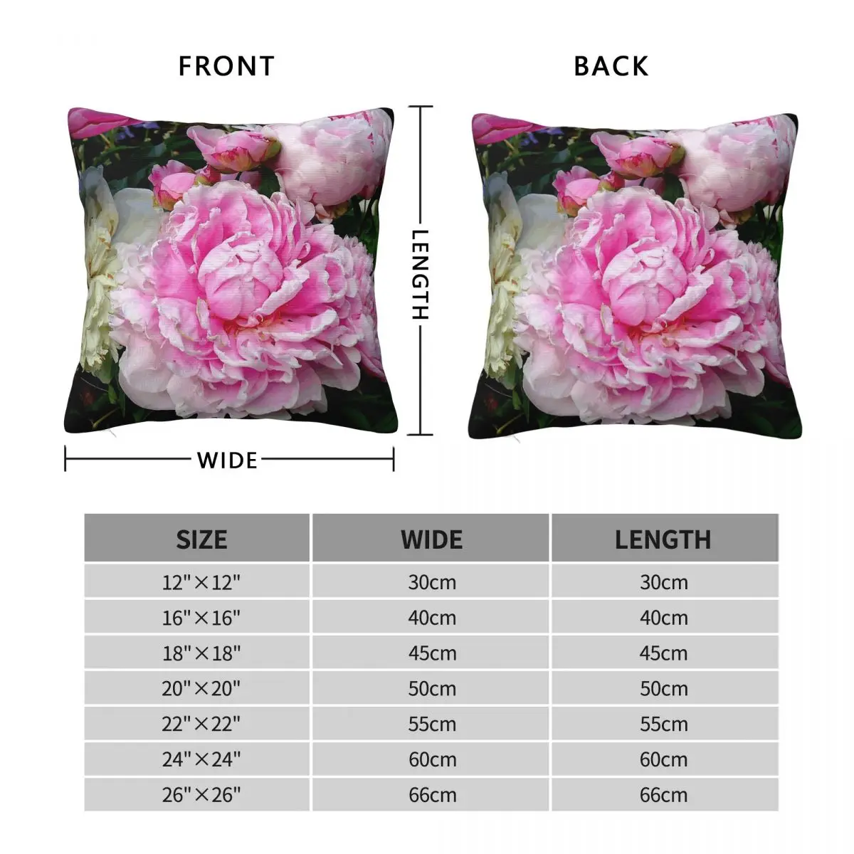 Elegant Peonies Romantic Pink Square Pillowcase Polyester Linen Velvet Printed Decorative Throw Pillow Sofa Seater Cushion Cover