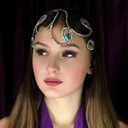 Elegant Belly Dance Headband Tiaras Water Drop Hair Accessories Fashion Women Colorful Rhinestone Headpiece Ballroom Jewelry