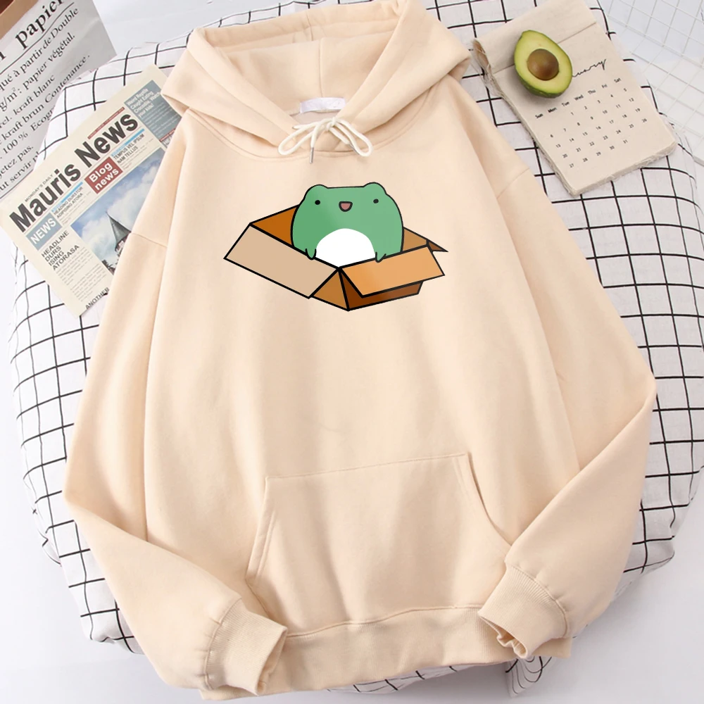 Box Frog Metal Kawaii Printing Man Hoody Loose Oversize Clothes Fleece Pocket Cartoons Sweatshirt Autumn Warm Casual Hoodie