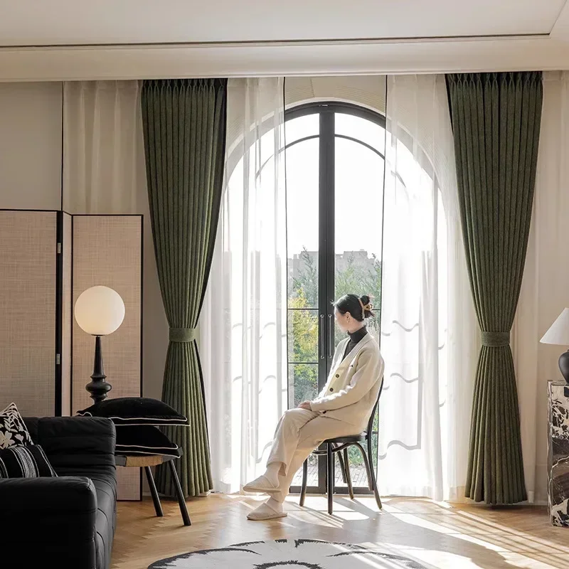 Custom Size French Luxury Medium And Antique Black Edge Yarn-dyed Cotton And Linen Chenille Blackout Curtain Finished Bedroom