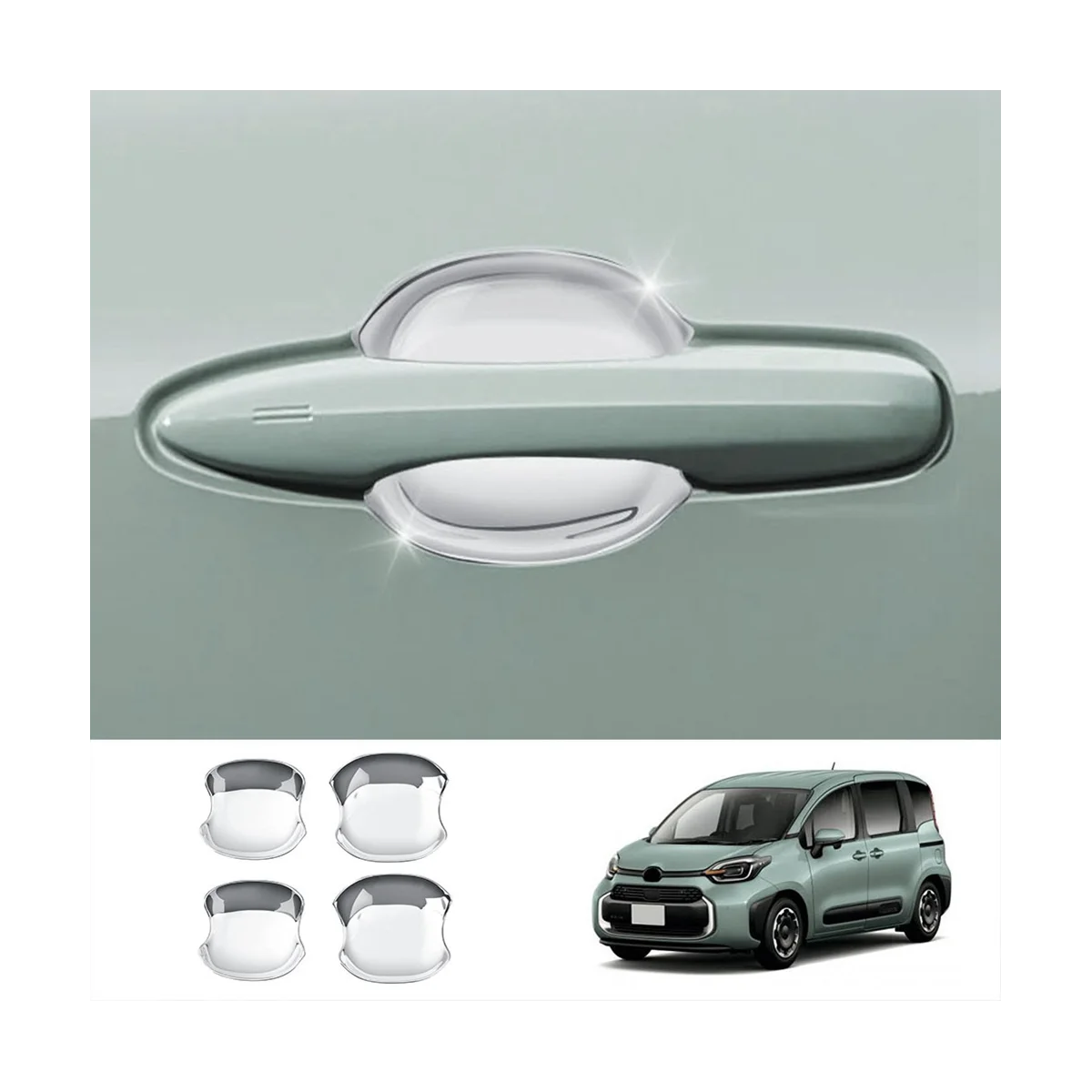 Car Silver Door Handle Bowl Cover Cavity Trim Insert Catch Molding Garnish for Toyota SIENTA 10 Series 2022