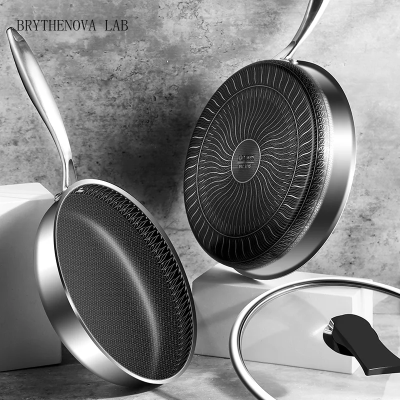 316 Stainless Steel Frying Pan High Quality Full Uniform Heating Pot Honeycomb Kitchen General Purpose Induction Non Stick Wok