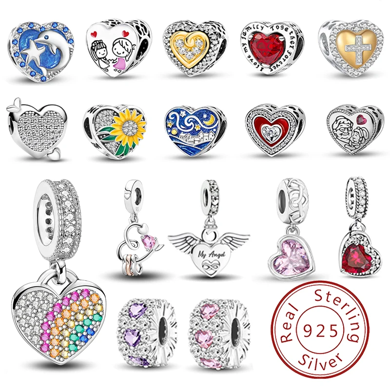 

925 Sterling Silver New Love Heart Series Charms Beads Fit Diy Bracelet Bangle Making Gift Of High Quality Jewelry For Womens