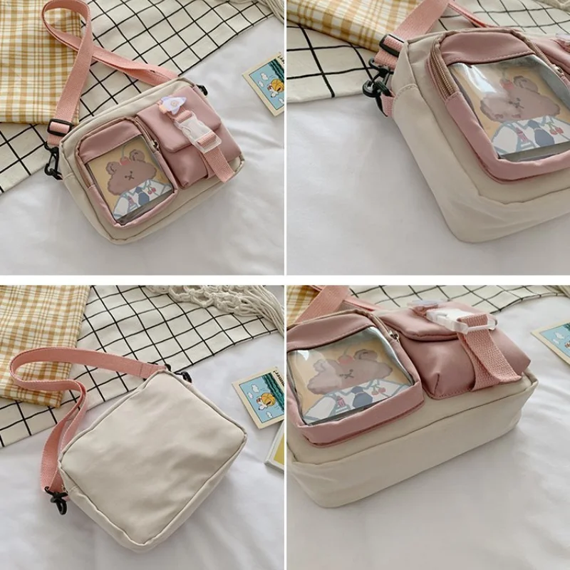 Japanse Stijl Kawaii Tas Meisjes Student Kleine Nylon Tas Mutipockets Transparante Crossbody Tassen Vrouwen Nieuwe Schoudertas Bolsa Mujer