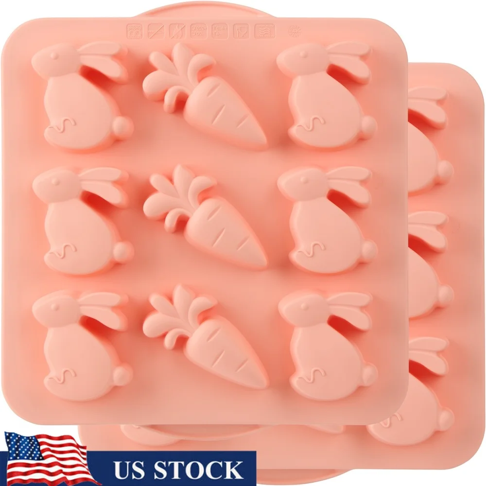 

Pink Silicone Easter Muffin Pan Set 9 Count Bunny Carrot Molds Non-Stick Dishwasher Safe Oven Microwave Heat Resistant