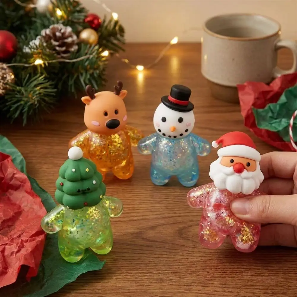 Cartoon Christmas Squishy Reindeer Soft Clear Glitter Squishy Fidget Christmas Tree Smooth Surface Slow Rising Squishy