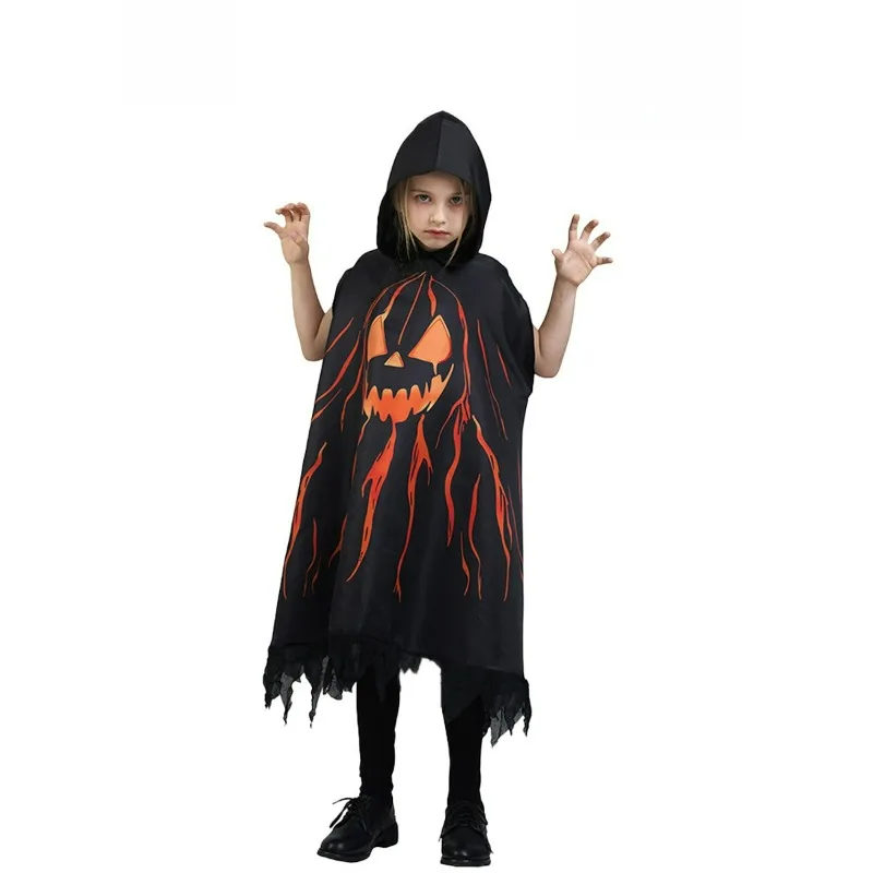 Halloween Children's Cosplay Costumes Pumpkin Spider Web Skeleton Ghostly Cloak Boys And Girls Cape Carnival Party Dress Up - view 4
