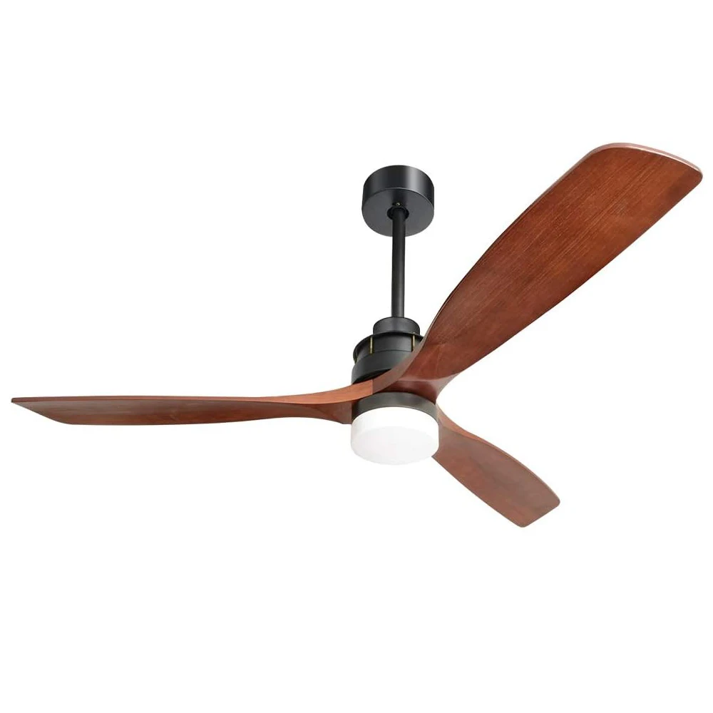 60 Inch Large Ceiling Fan with Dimmable Led Light 3 Solid Wood Blades Remote Control Reversible DC Motor for Living Room