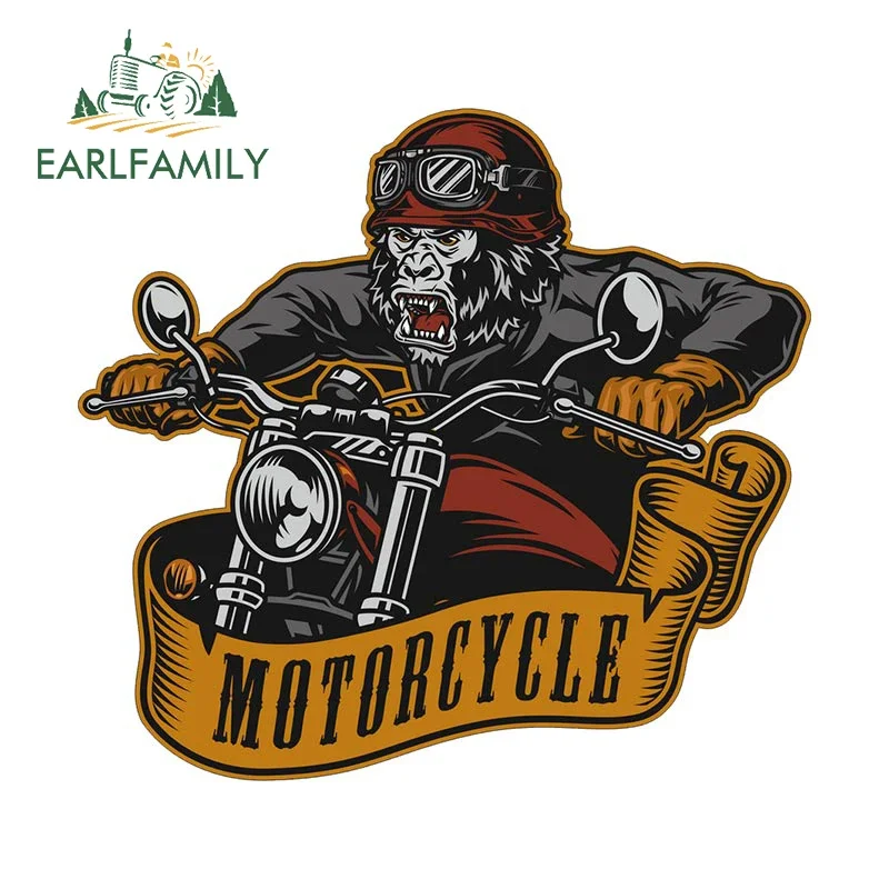 EARLFAMILY 13cm X 11.9cm For Gorilla Rider Motorcycle Car Stickers Windshield Personality Vinyl Car Wrap Decal RV JDM VAN