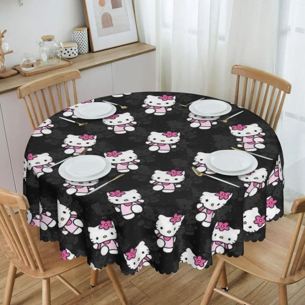 

Customized Round Sanrio Hello Kitty Tablecloth Waterproof Oil-Proof Table Cover 60 inch Table Cloth