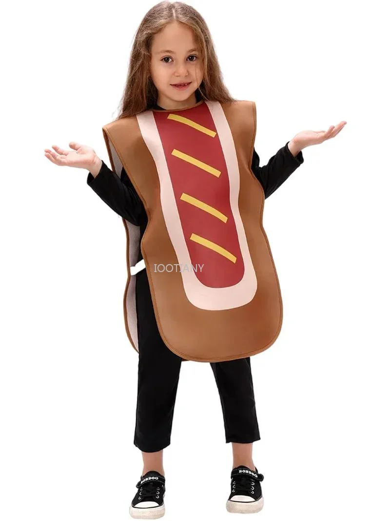 CosplayUnisex niño Hot Dog panes mono juego de rol disfraz comida familiar disfraz de Halloween niñas salchicha