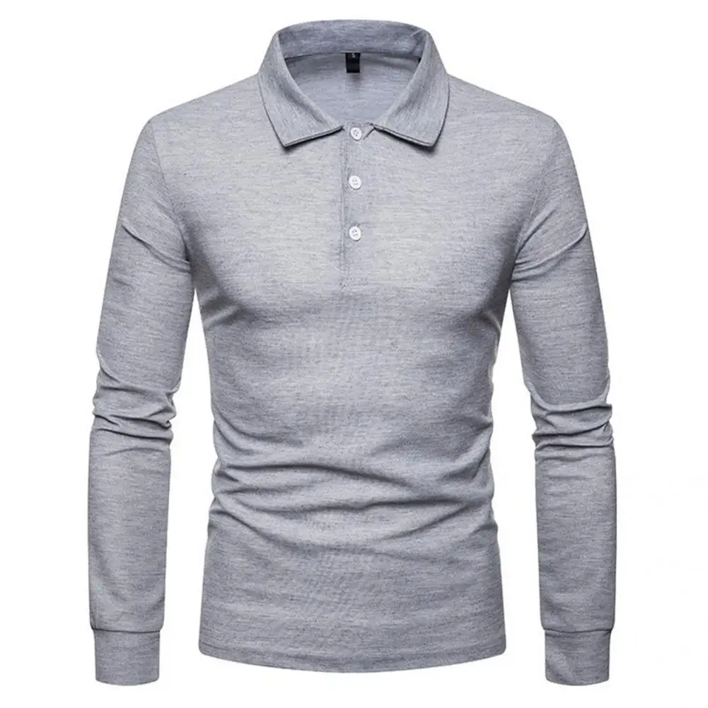 

Pullover Shirt Breathable Male Shirt Soft Texture Slim Fit Trendy Buttons Neck Turn-Down Collar Top