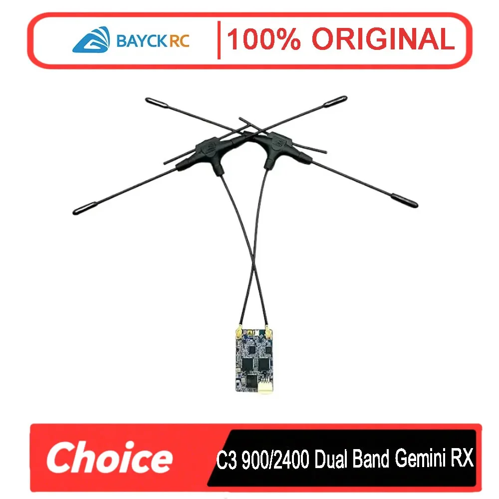 BAYCK C3 Dual Band Gemini RX (915MHz/2.4GHz, 100mW TX) - 868-915MHz Dual Antenna, 8 Modes for FPV Racing/Freestyle RC