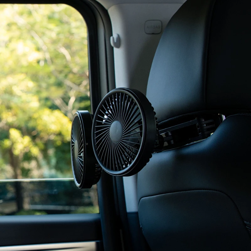 Universal Dual Head Car Cooling Fan USB Rechargeable Adjustable 360° Rotating Backseat Air Circulator for SUV Truck