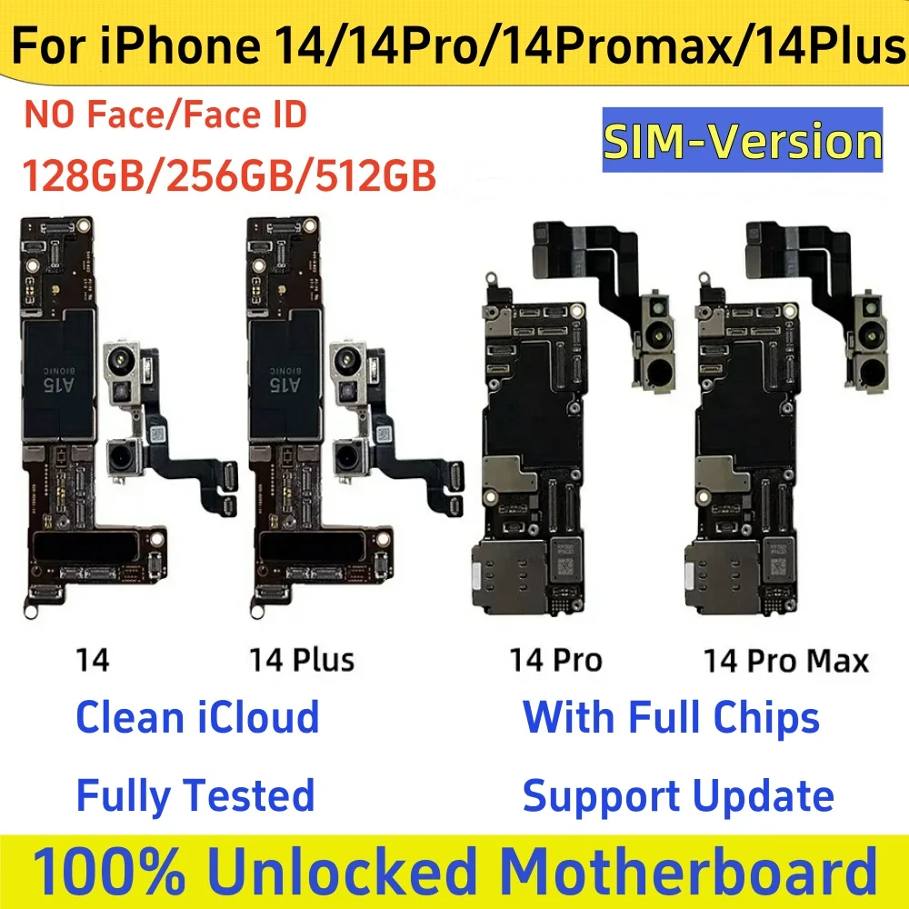 Fully Tested For iPhone 14 Pro Max 14 Plus Motherboard With Face ID SIM Version Unlocked Free Clean iCloud Logic Board Mainboard