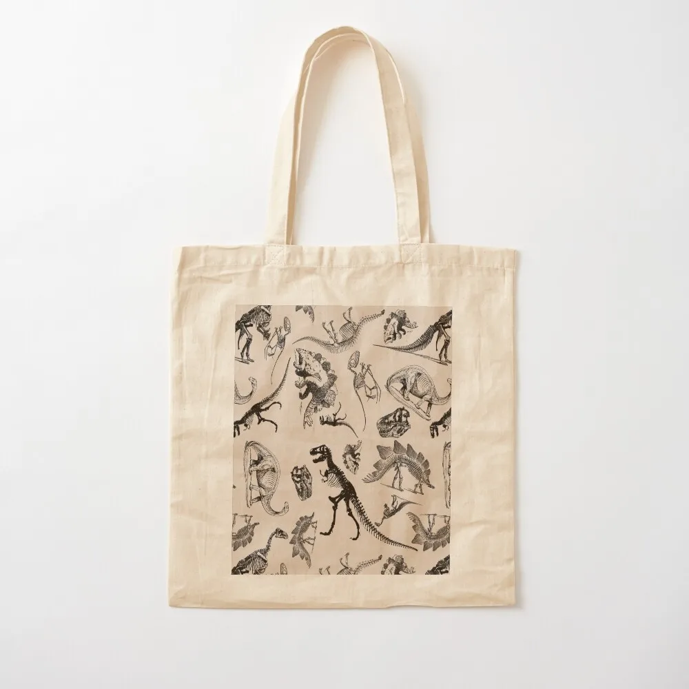 Vintage Museum Dinosaurs and Skeletons Black and Cream Tote Bag large size bags Candy bags Women bags