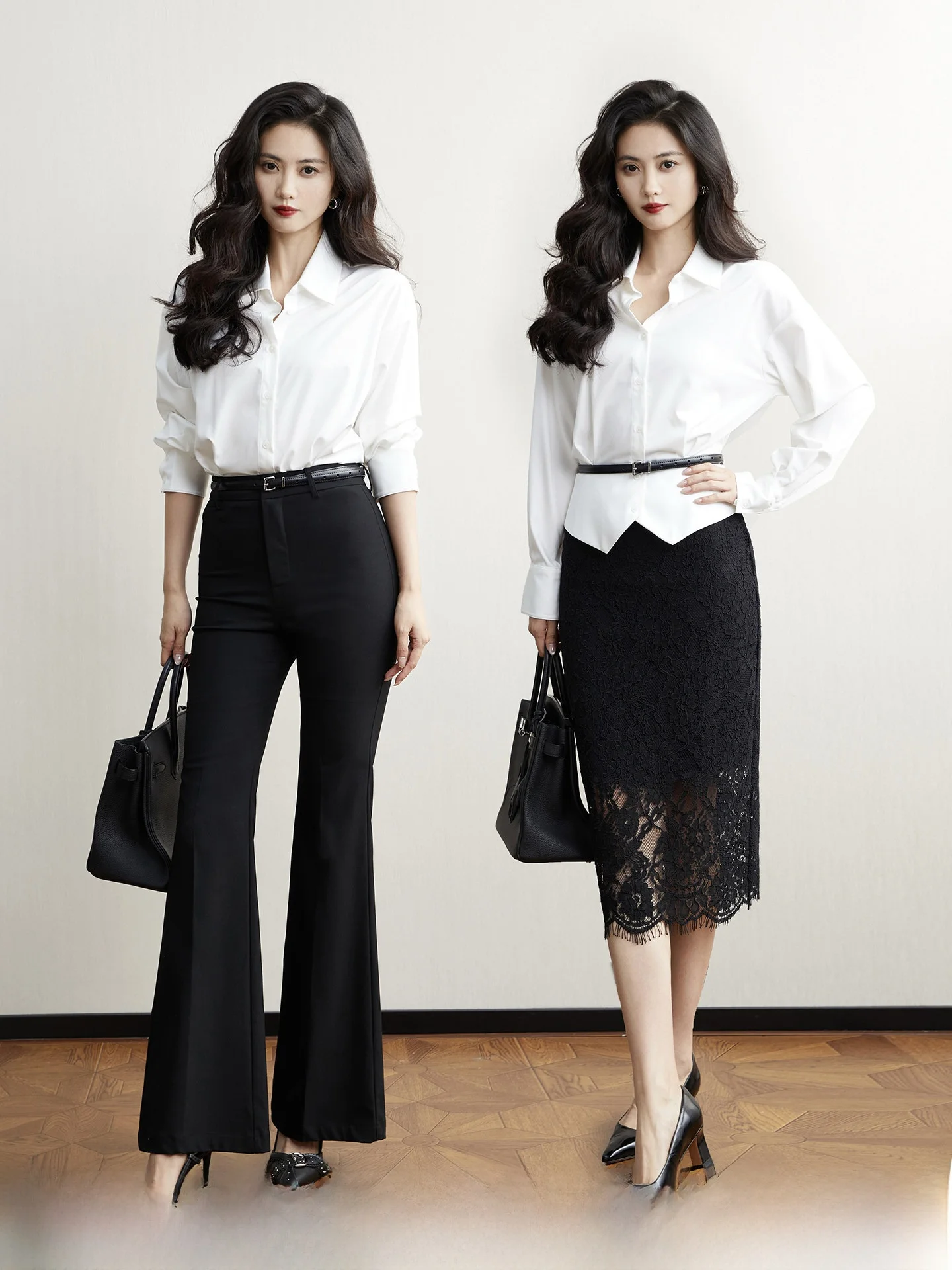 

White Long Sleeve Shirt Women's Spring Waist-Cinching Commute Office Wear Shirt Correct Shoulder Upper Body Breathable Polyes...