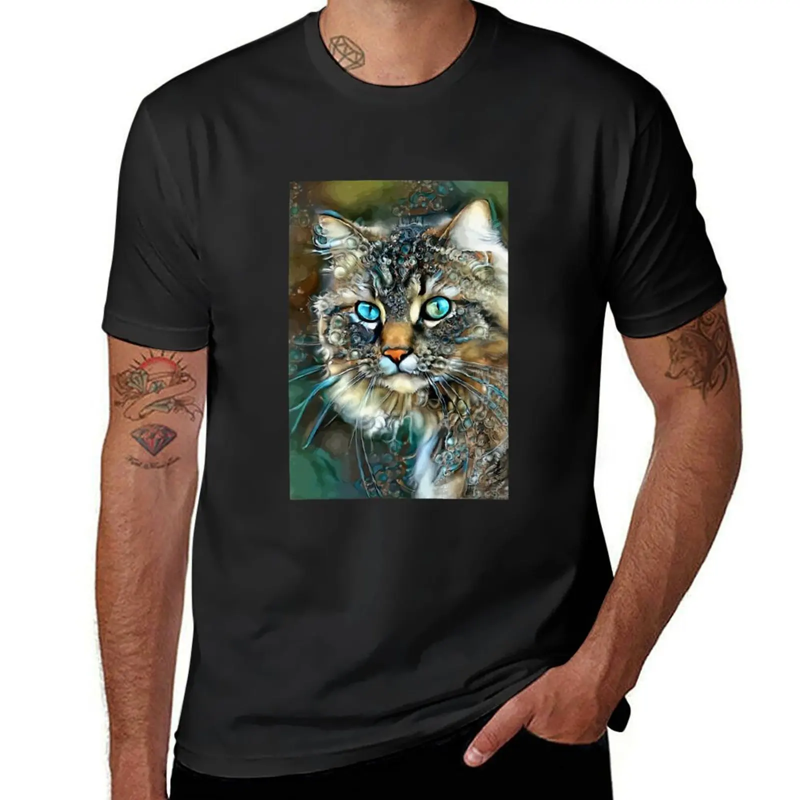 Bouclette, cat - chat, cat, lea roche paintings T-Shirt cute tops graphics boys animal print sports fans plain t shirts men