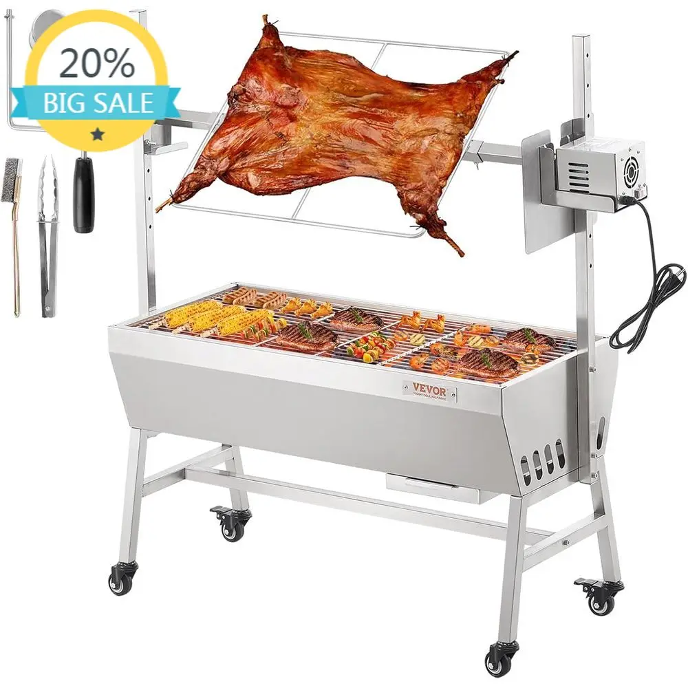 

Электрический гриль-ротиссери на 35-90 фунтов (16-41 кг) для барбекю, идеально подходит для целых свиней, ягнят и коз - из нержавеющей стали с фиксирующим механизмом