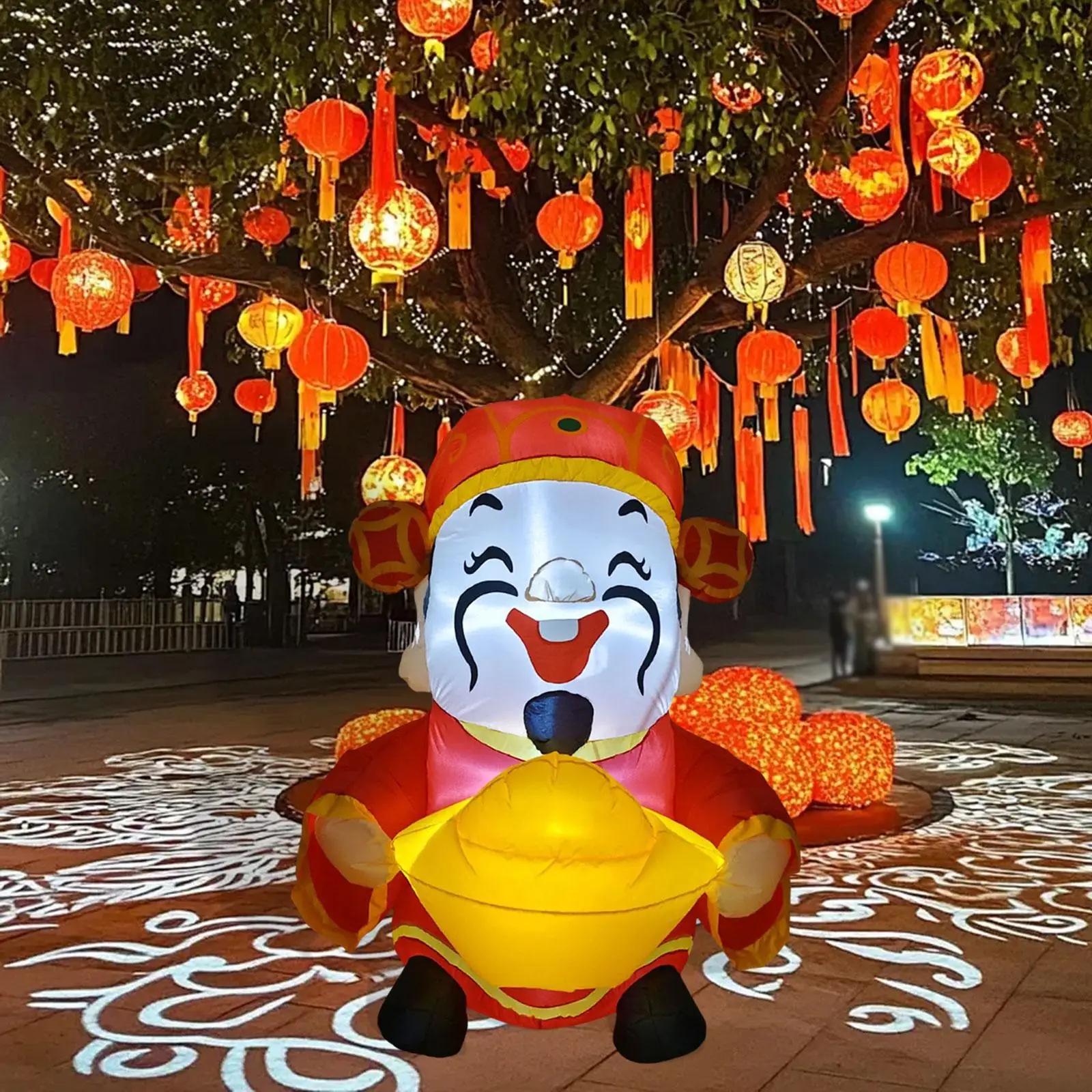 Decorative Outdoor God of Wealth Inflatable LED Lighted New Year Ornament Polyester Material for Holiday Lawn Event