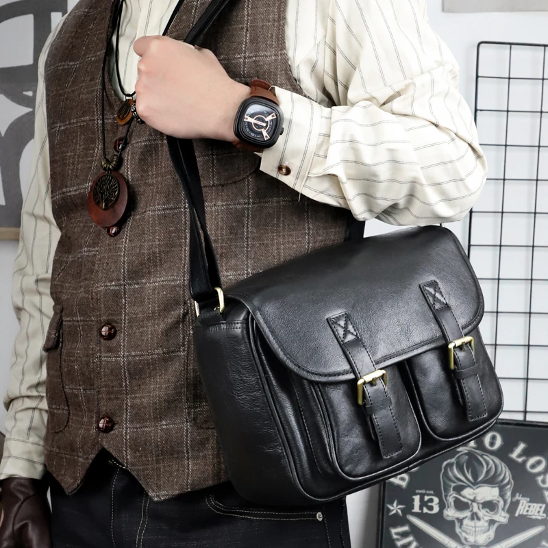 

Casual Genuine Leather Men Crossbody Shoulder Bag Large Capacity Doctor Lawyer Messenger Bags Portable Storage Horizontal Style