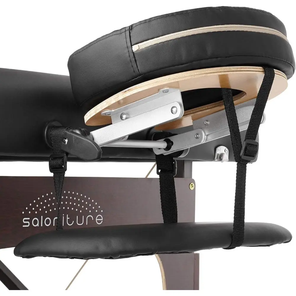 Portable Lightweight Bamboo Massage Table with Reiki Panels, Face Cradle, Armrests, and Carrying Case - Black