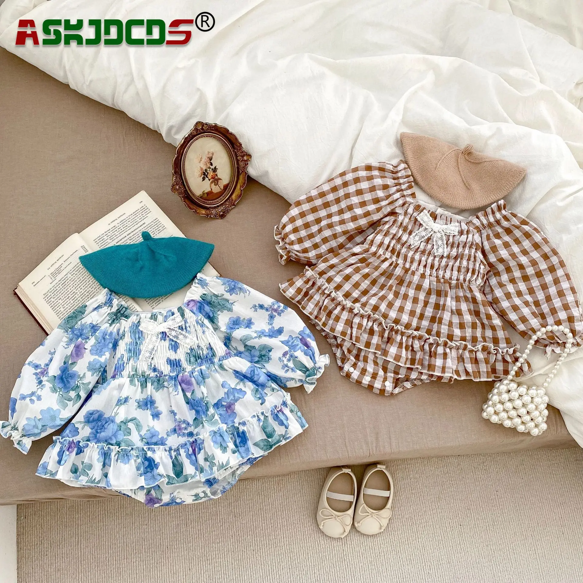 

Autumn 2023: New In Infant Kids Girls Floral Plaid Pleat Bow Jumpsuits Cotton Toddler Clothing One-piece Newborn Baby Bodysuits