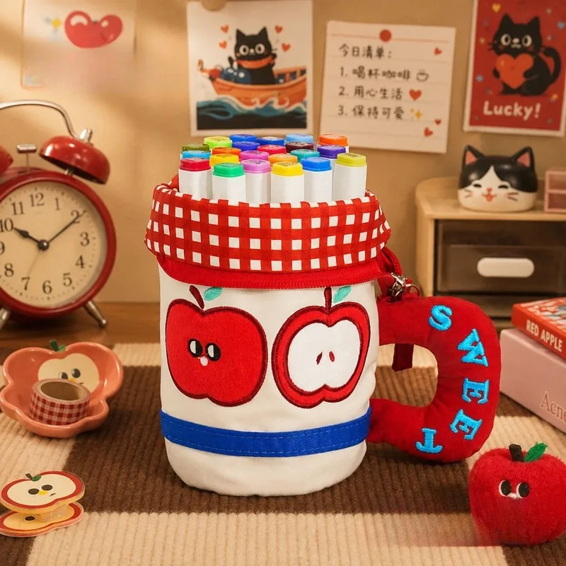 Cute Apple Shape Water Bottle Pencil Case Creative Portable Student Large Capacity Stationery Storage Handbag Pen Pouch