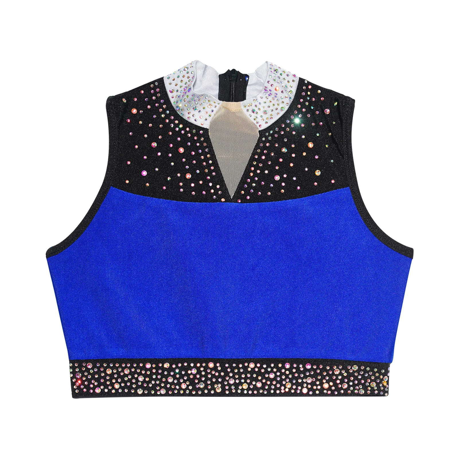 Strój do tańca lirycznego i współczesnego dla dziewcząt, bez rękawów, kamizelka gimnastyczna, do łyżwiarstwa figurowego, brokatowy, z dżetami, krótki top, odzież taneczna