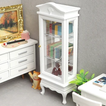 1:12 Dollhouse minyatür beyaz ahşap dolap saklama kutusu tek kapı vitrin kitaplıklar mobilya modeli dekor oyuncak