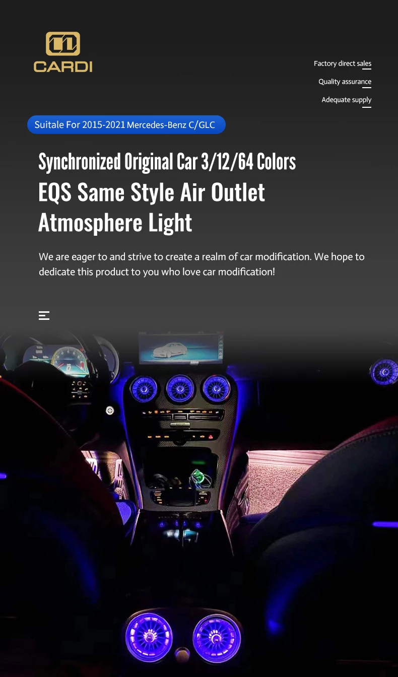 Hot selling：New Version LED Air Outlet Interior Lighting System for  C-Class W205 Front Car Light Accessories Inter