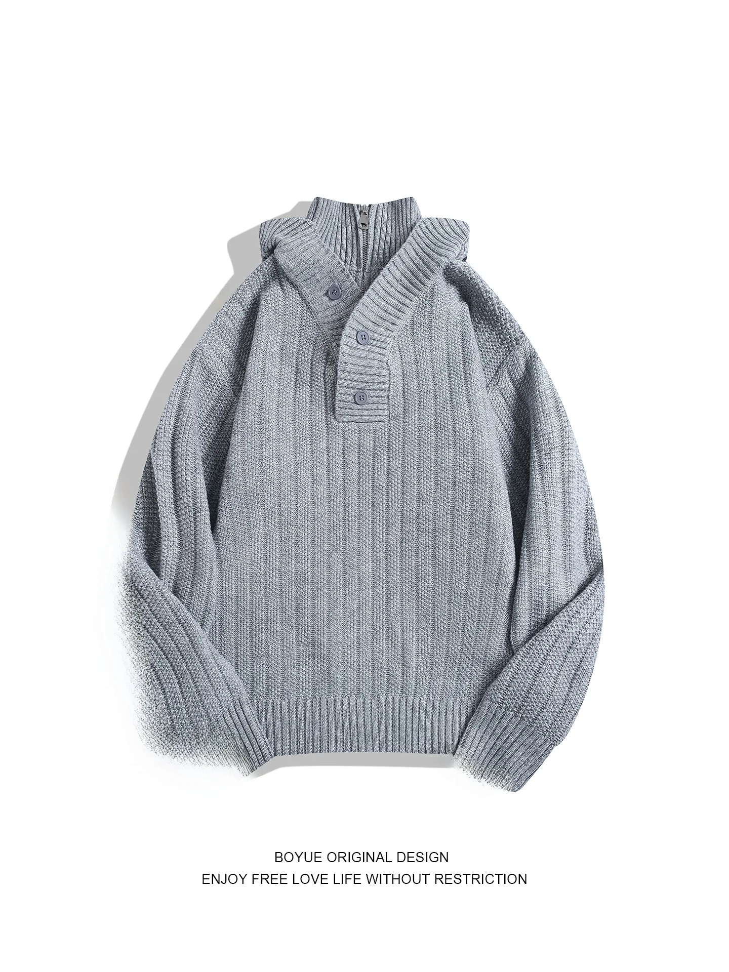 

Теплый вязаный свитер-худи Boyue для пар, осенне-зимний, с высоким воротом, свободного кроя, с длинными рукавами, унисекс, повседневный, цветной