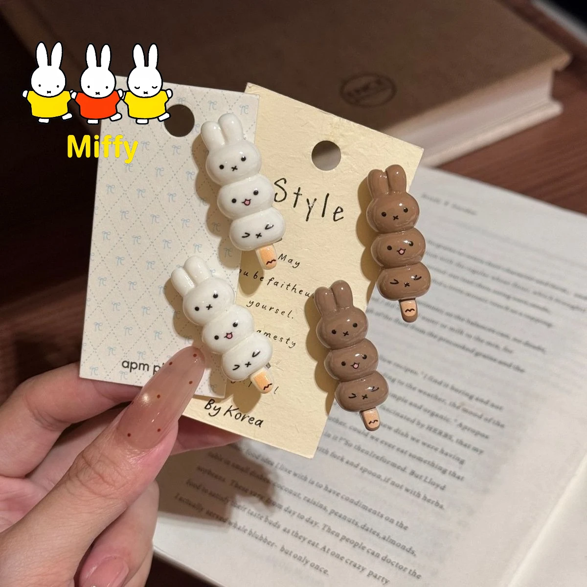 Kawaii Anime Miffy Hairpin Cartoon Miffy Rabbit Candy Cane Hairpin Sweet Girl Teenage Messy Hair Side Part Beak-shaped Hairpin