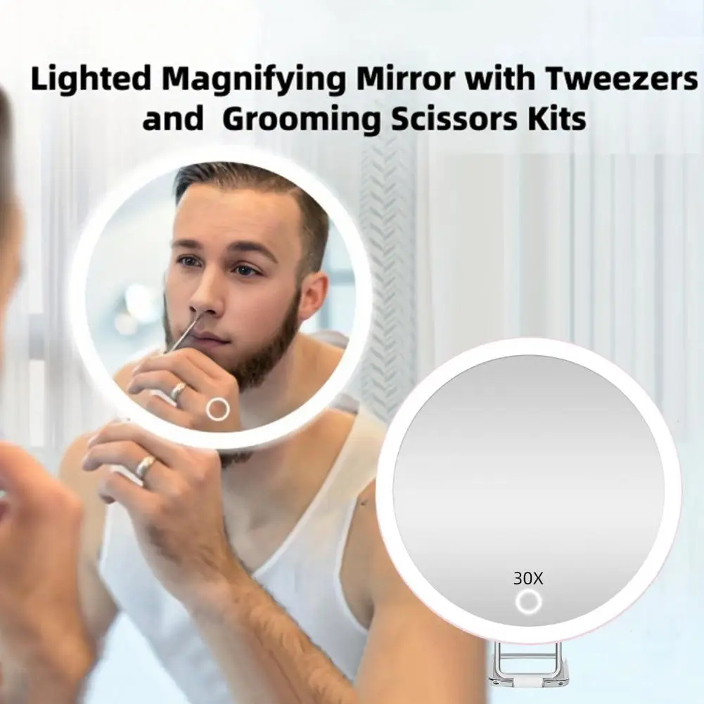 Adjustable Makeup Mirror Portable 10/20/30x Magnifying Mirror with Led Light Tweezers for Men Women 360 Degrees Rotary for Wall