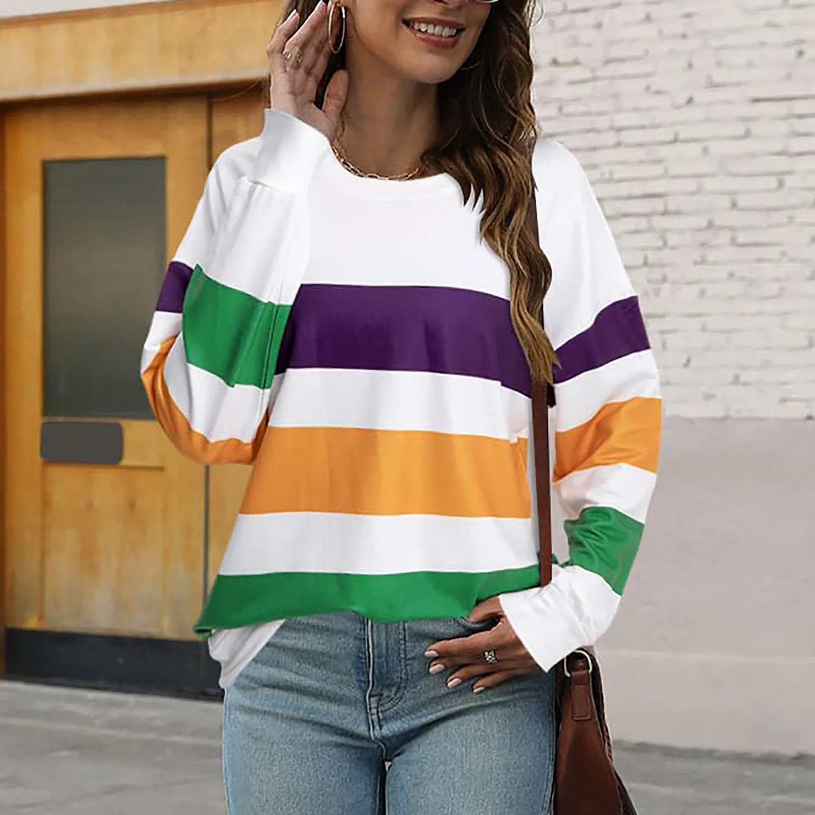 2024 Women Carnival Sweatshirt Outfit Sequin Green Purple Yellow Crewneck Fat Tuesday Clothes Sweatshirt For Ladies Tee T-Shirt