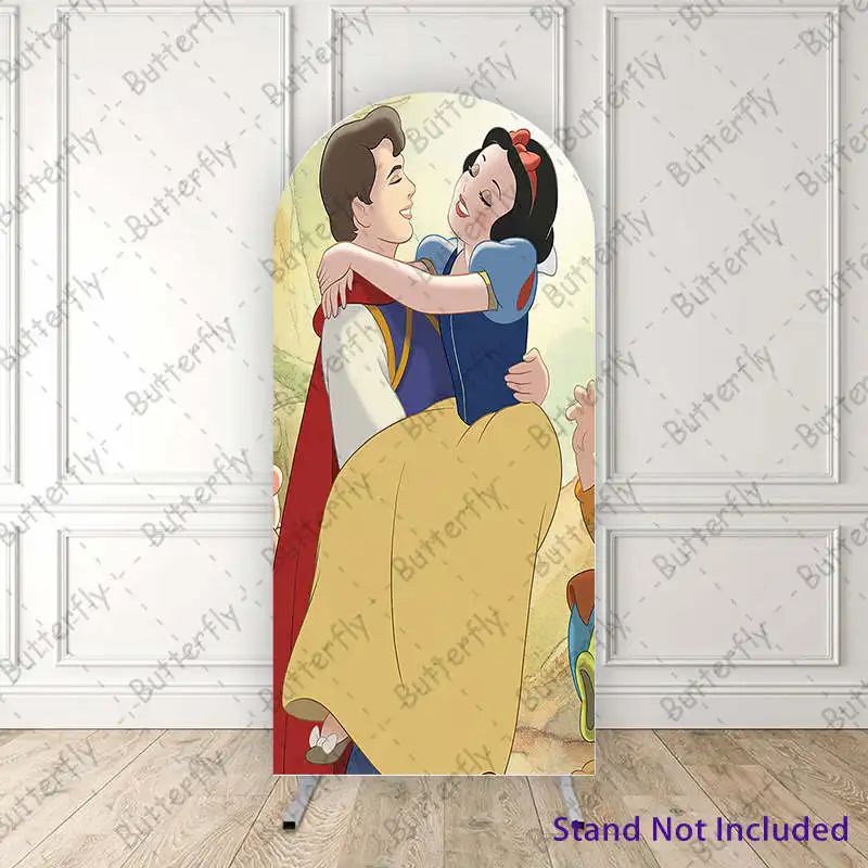 Disney Snow White Cute Prince Princess Hug Cartoon Arch Photography Backdrop Cover Girls Birthday Party Background Decoration