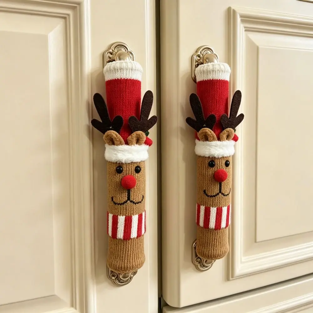 Christmas Refrigerator Door Handle Covers Snowman Anti-slip Kitchen Appliance Handle Covers Cartoon Santa Claus