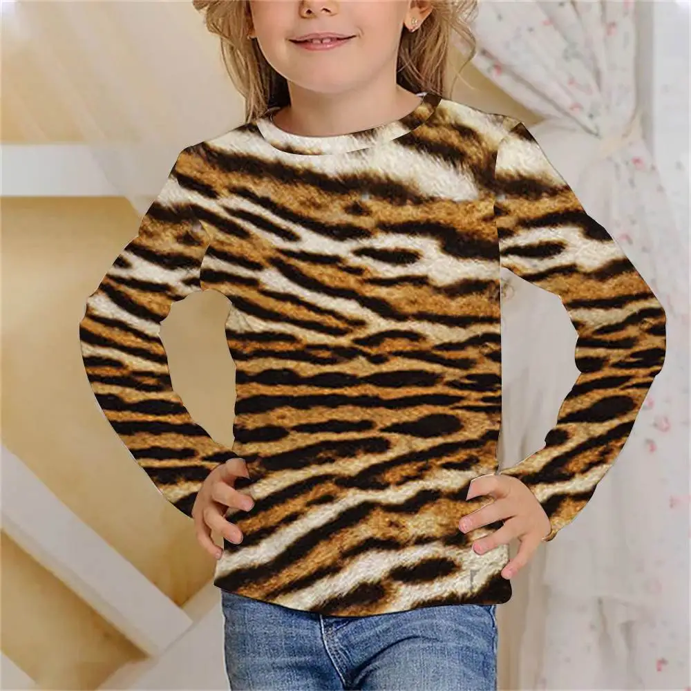 Mädchen Kleidung Mädchen T-Shirt Langarm Tiger Haut Leopard Print 3D Druck Kinder Herbst Kleidung Mode Kreative Junge Mädchen Oansatz Top – Detail 9