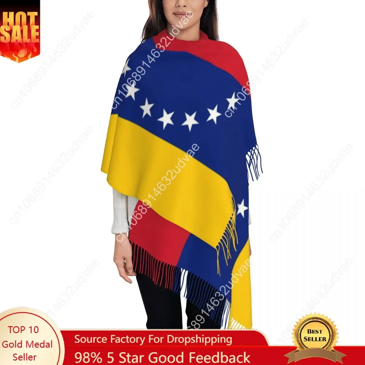 

Womens Tassel Scarf Venezolana Large Winter Warm Shawl and Wrap Venezuela Flag Daily Wear Cashmere Scarf