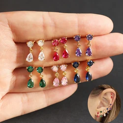 Fashion Multicolor Stainless Steel Water Drop Ear Stud Earrings Women Small Crystal CZ Pendant Piercing Earring New Arrival 2023