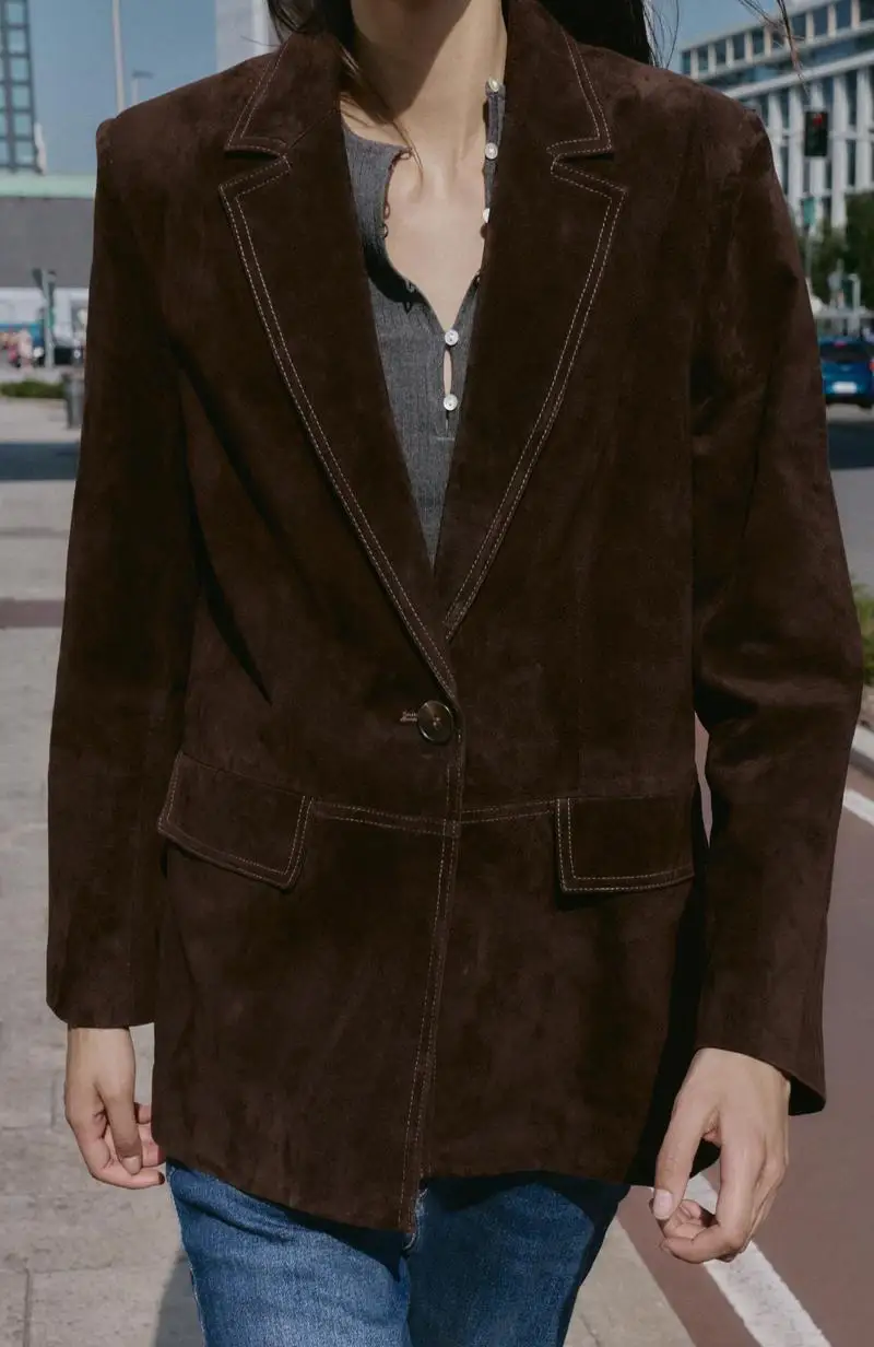 

Single Button Closure Long Sve Tailored Jaet Straight Leg Suit Coat Women's Faion Autumn Winter Collection